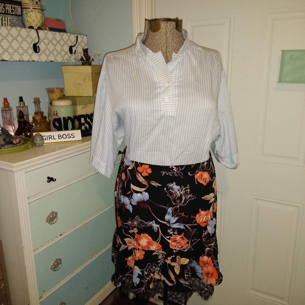 Who What Wear, 14, black, floral, and lace skirt.
